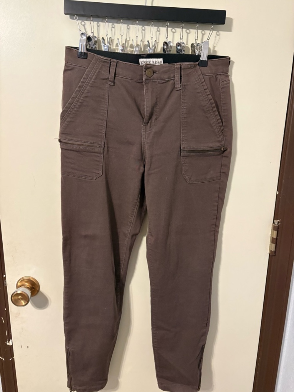 Knox Rose Brown Utility Cargo Pants - Mid-Rise Skinny Ankle Zip Size 10